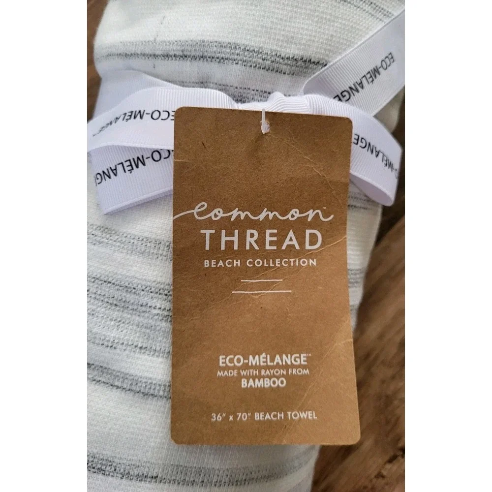 New Common Thread Bamboo Eco Melange Gray Ivory Beach Towel 36 X 70